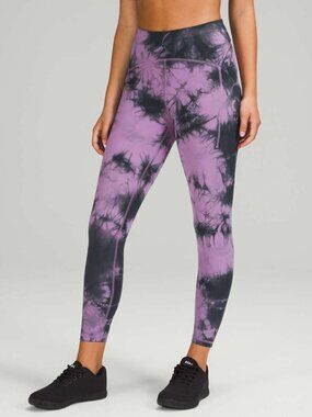 Lululemon Power Thru High Rise Tight 25” Tie Dye Wisteria Purple Women's Size 2